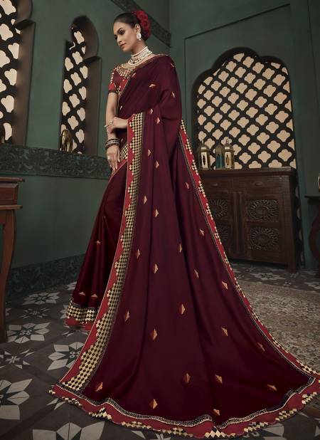 Maroon Colour BK Vanya 3100 Fancy Latest Designer Festive Wear Heavy Satin Saree Collection 3115